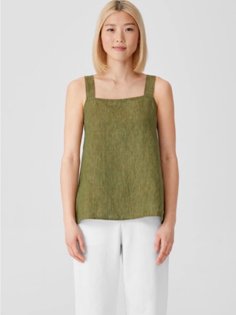 Eileen Fisher Olive Square-Neck Linen-Blend Camisole
